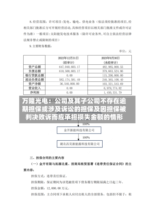 万隆光电：公司及其子公司不存在逾期担保或涉及诉讼的担保及因担保被判决败诉而应承担损失金额的情形